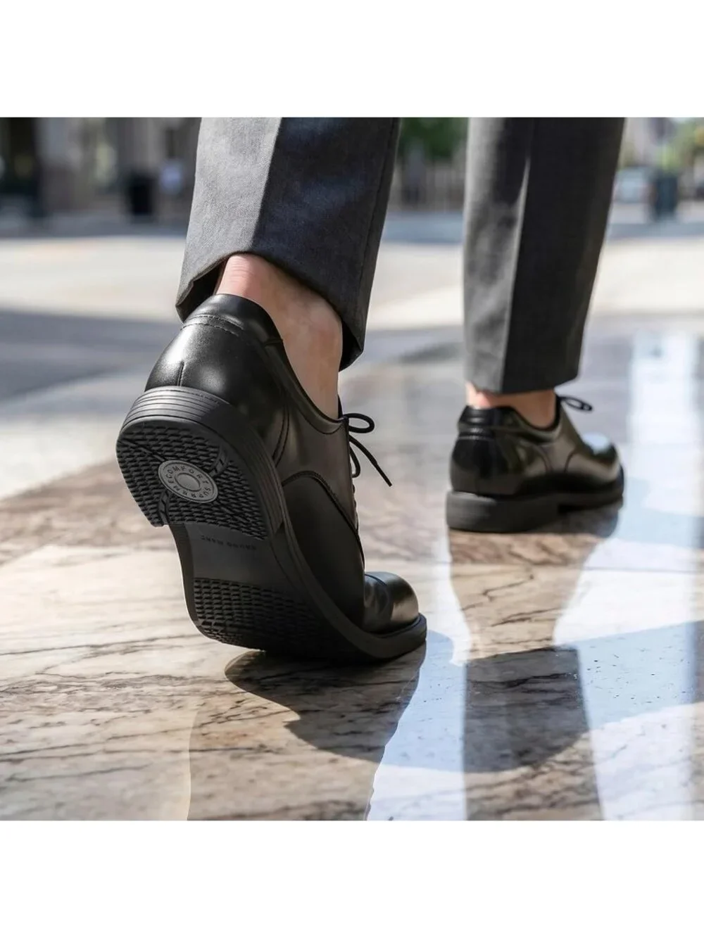 Men's Matte Black Patent Leather Anti-Slip Grooved Plain Toe Derby Tuxedo Shoes